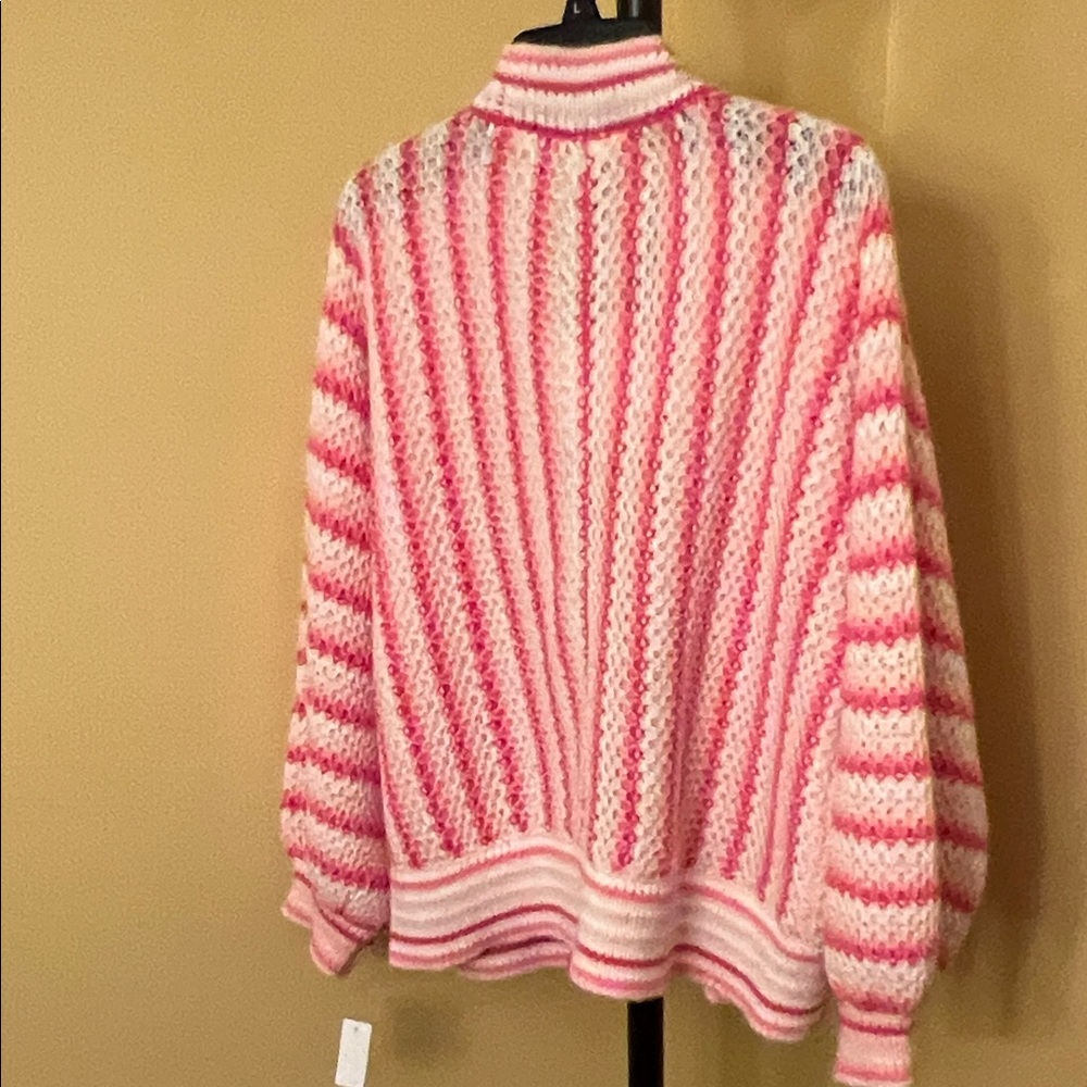 Grace+Karma chunky cozy soft knit sweater size M/L pink cream striped NWT open - Picture 3 of 4